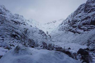 Scenic view of snow covered mountains