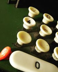 High angle view of eggs on table