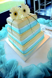 High angle view of cake on table