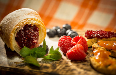 Close-up of strawberries on table