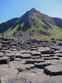 High angle view of old ruins against sky