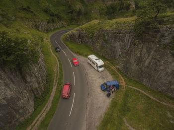 High angle view of cars on street