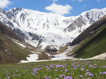 Scenic view of snowcapped mountains against sky