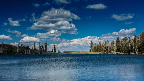 Panoramic view of sea against blue sky