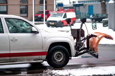 Vintage car on street in winter