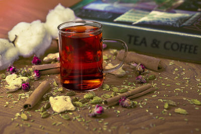 Close-up of drink in glass on table