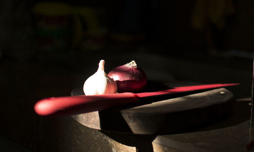 Close-up of flower vase on table