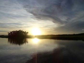 Scenic view of lake against sky during sunset