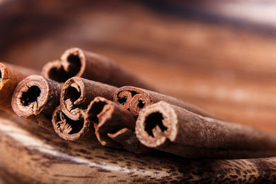 Close-up of cinnamon on table