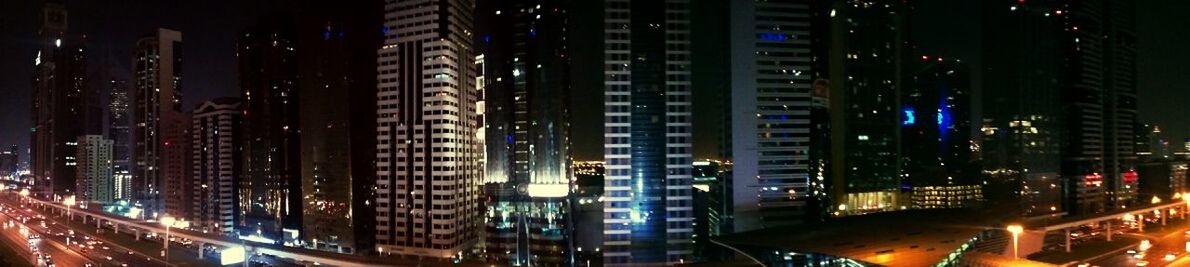 Illuminated buildings at night