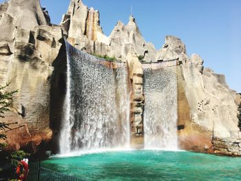 Low angle view of waterfall