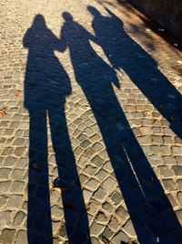 Low section of people shadow on cobblestone