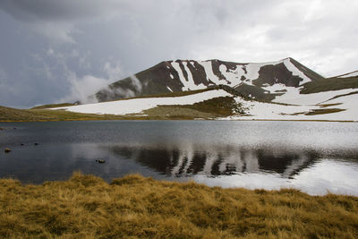 Alpine mountain lake landscape, colorful nature view, georgian lake, travel destination