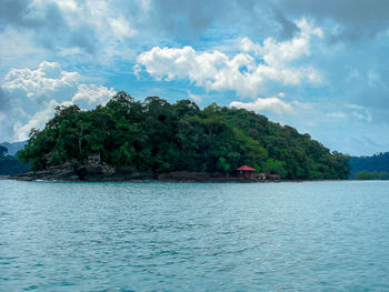 Scenic view of sea against cloudy sky