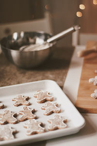 High angle view of cookies on table