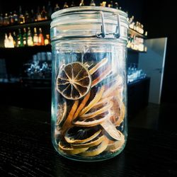 Close-up of jar on table