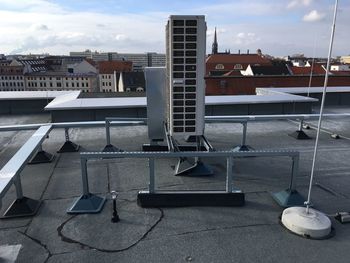 Air conditioner on building terrace 