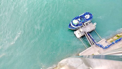 High angle view of ship by sea