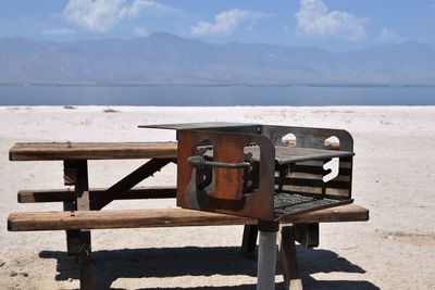 Grill and picnic table at the salton sea in california