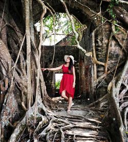 Portrait of woman standing in forest