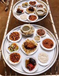 High angle view of food on table