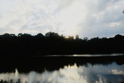 Scenic view of lake against sky at sunset