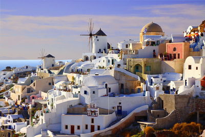 Panorama of santorini photo taken from above