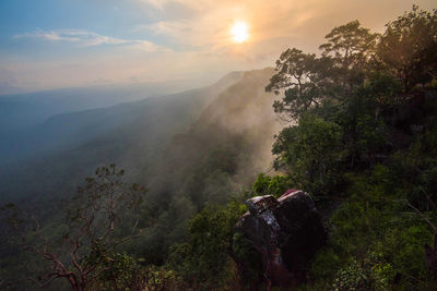 Scenic view of mountains against sky during sunset