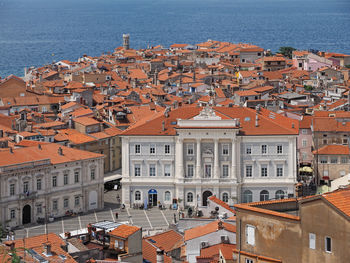 High angle view of buildings in city