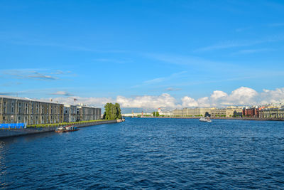 Scenic view of sea against blue sky