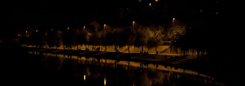 Reflection of trees in water at night