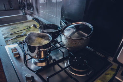 High angle view of food in kitchen