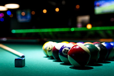 Close-up of balls on pool table