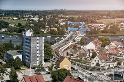 High angle view of townscape against sky