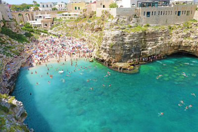 High angle view of people at beach 