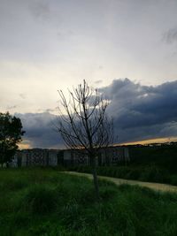 View of rural landscape against cloudy sky