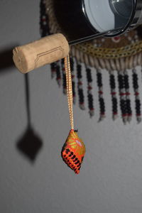 High angle view of electric lamp hanging on table