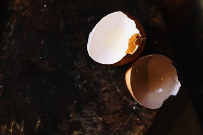 High angle view of egg in container on table