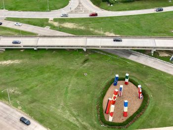 High angle view of vehicles on road