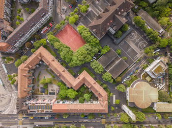 High angle view of buildings in city