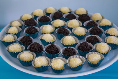 Brazilian chocolate sweets xalled brigadeiros on table