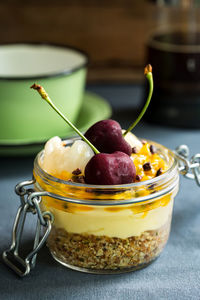 Close-up of dessert on table