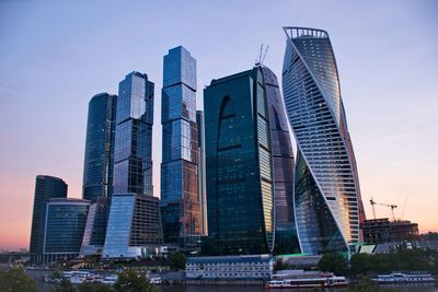 Low angle view of moscow international business center against sky