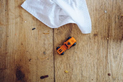 Directly above shot of toy car on table