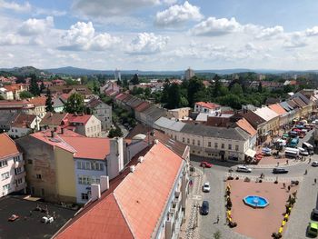 High angle view of townscape against sky