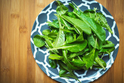 Directly above shot of salad in plate on table