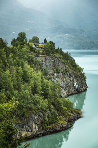 High angle view of mountains and fjord