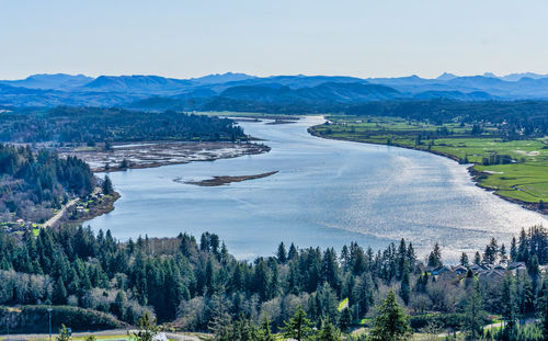 High angle view of lake against sky