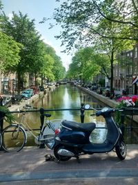 Cars parked in canal