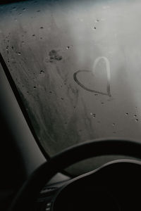 High angle view of wet car windshield